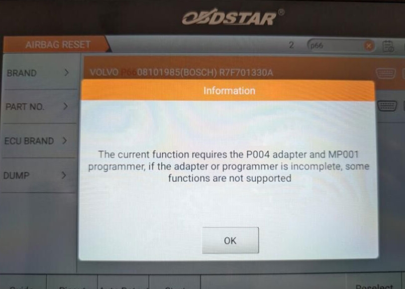 Volvo Airbag Pinout to OBDSTAR G3