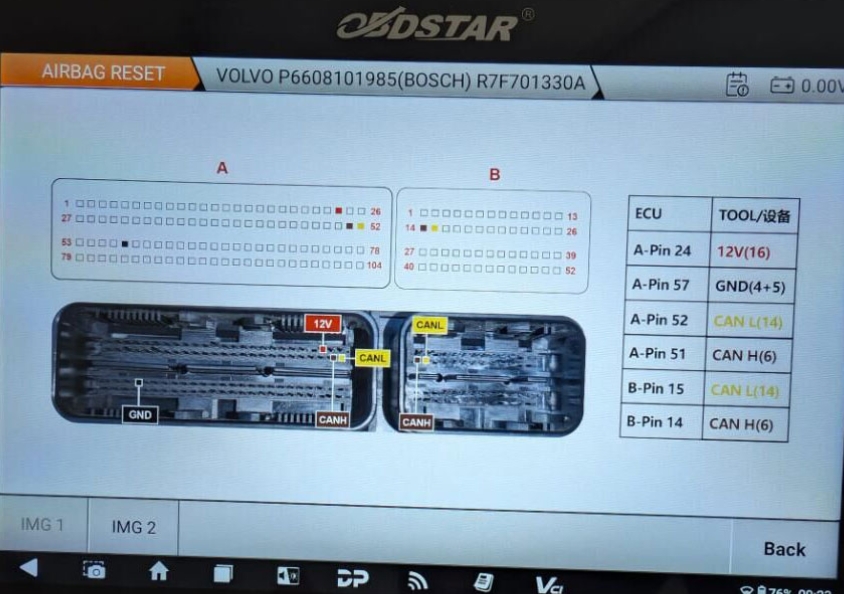 Volvo Airbag Pinout to OBDSTAR G3
